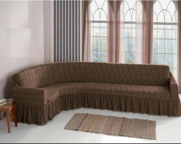 Husa elastica pentru coltar, cu volanas, model Jacquard Maro