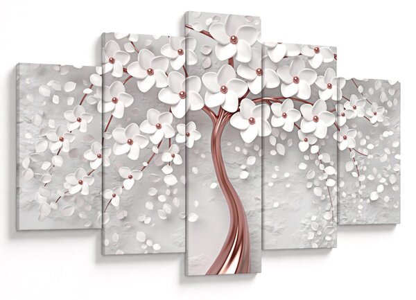 Tablou - Imaginea copacului alb cu flori albe, rosegold (150x105 cm)