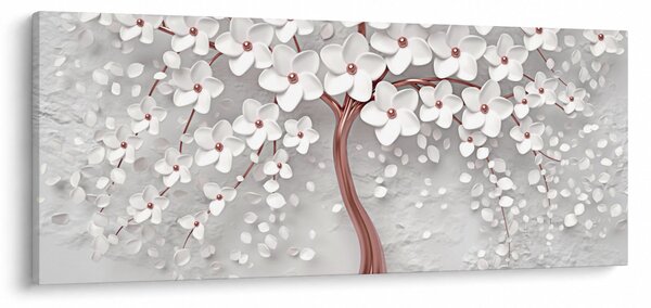 Tablou - Imaginea copacului alb cu flori albe, rosegold (120x50 cm)