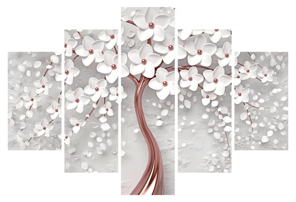 Tablou - Imaginea copacului alb cu flori albe, rosegold (150x105 cm)