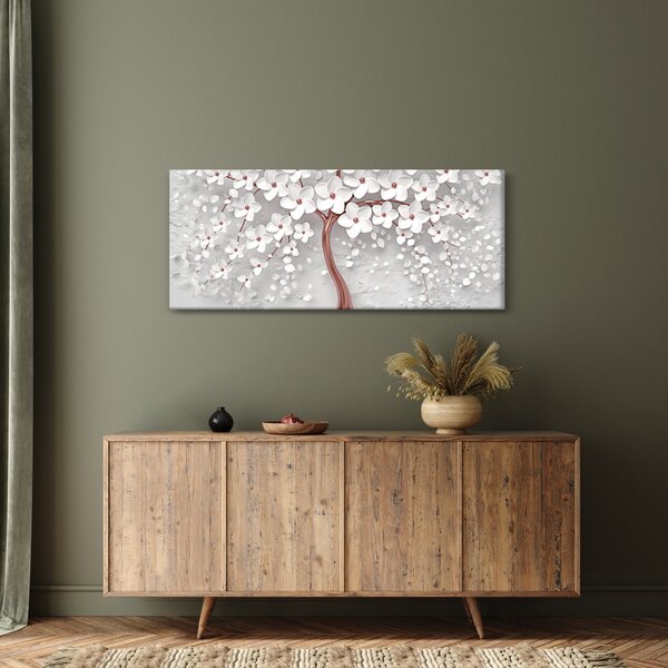 Tablou - Imaginea copacului alb cu flori albe, rosegold (120x50 cm)