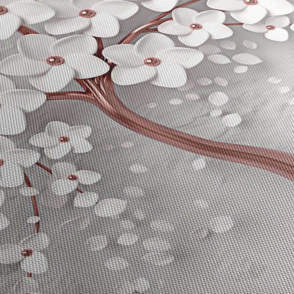 Tablou - Imaginea copacului alb cu flori albe, rosegold (120x50 cm)