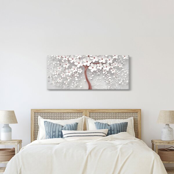 Tablou - Imaginea copacului alb cu flori albe, rosegold (120x50 cm)
