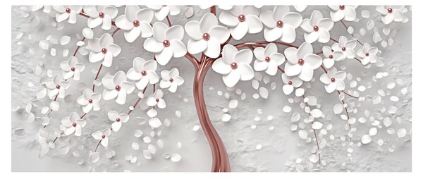 Tablou - Imaginea copacului alb cu flori albe, rosegold (120x50 cm)