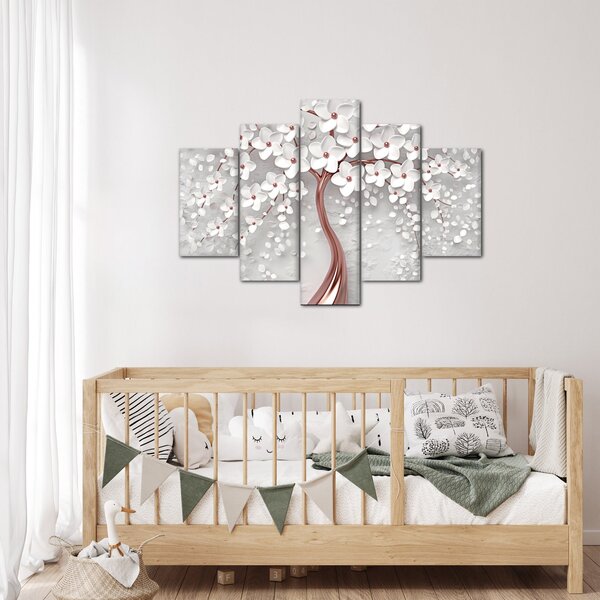 Tablou - Imaginea copacului alb cu flori albe, rosegold (150x105 cm)