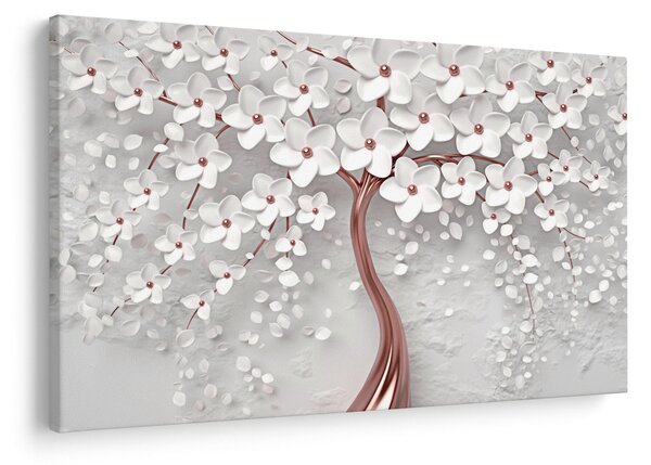 Tablou - Imaginea copacului alb cu flori albe, rosegold (90x60 cm)