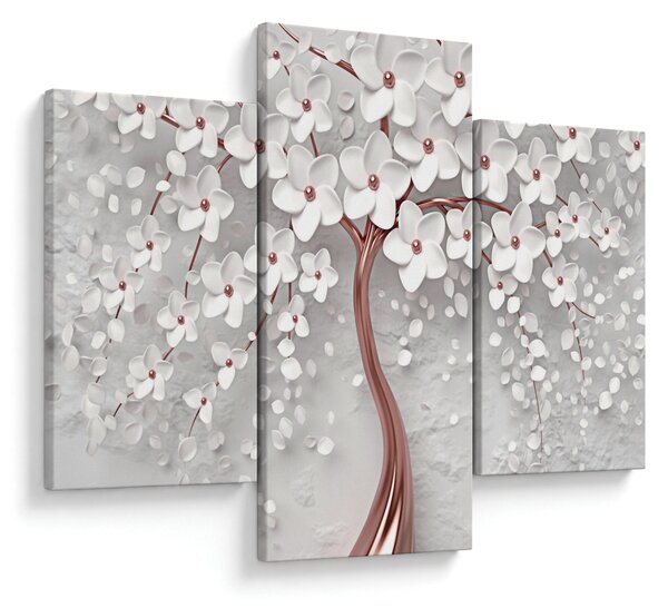 Tablou - Imaginea copacului alb cu flori albe, rosegold (90x60 cm)