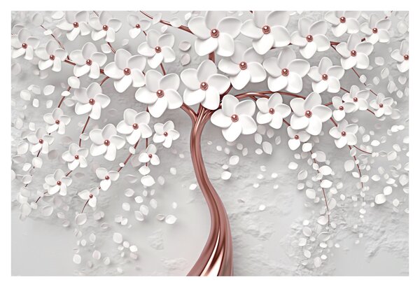 Tablou - Imaginea copacului alb cu flori albe, rosegold (90x60 cm)