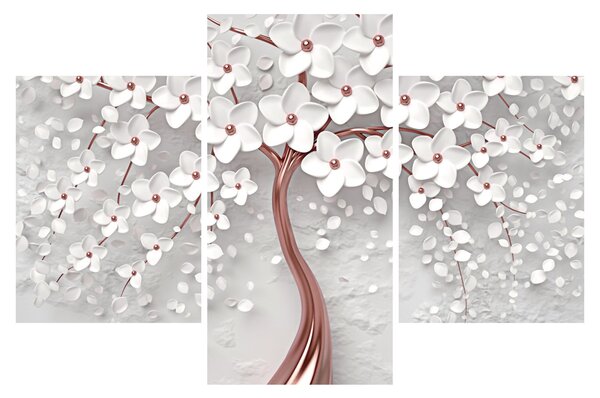 Tablou - Imaginea copacului alb cu flori albe, rosegold (90x60 cm)