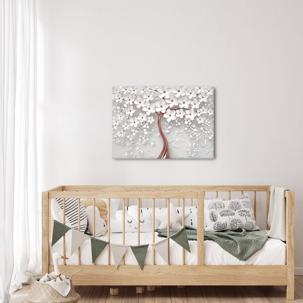 Tablou - Imaginea copacului alb cu flori albe, rosegold (70x50 cm)