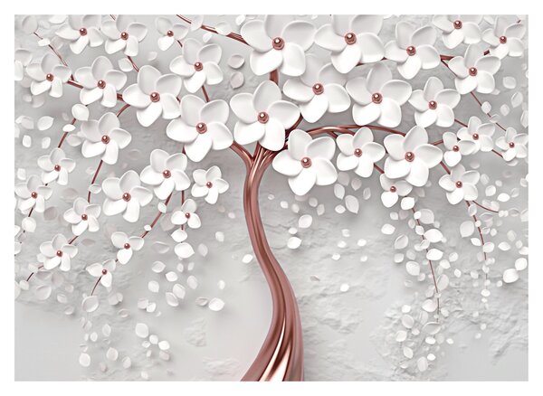 Tablou - Imaginea copacului alb cu flori albe, rosegold (70x50 cm)