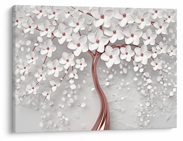 Tablou - Imaginea copacului alb cu flori albe, rosegold (70x50 cm)