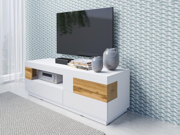 Masă TV Stacey Typ 41 (stejar + alb lucios). Promo -18%. 1030467