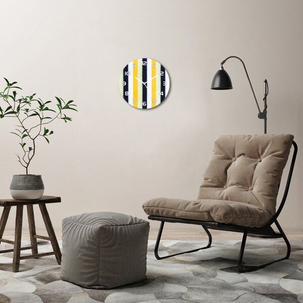 Ceas rotund de perete din sticlă fundal Striped
