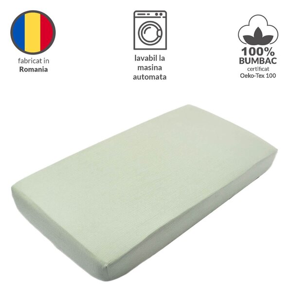 Cearceaf din muselina bumbac 100% cu elastic roata 120x60 cm Kidizi Mint