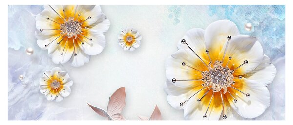 Tablou - Copoziția flori și fluturi (120x50 cm)