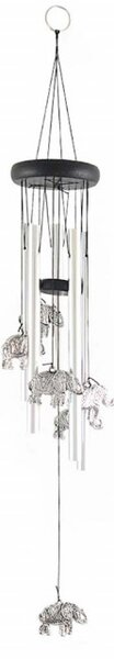 Clopotel de vant cu 5 tuburi sonore metalice pentru casa sau gradina, model Feng-Shui cu 6 elefanti