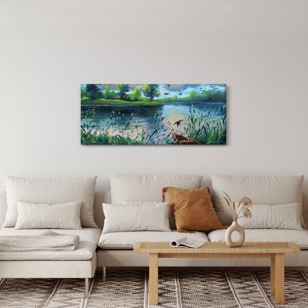 Tablou - Pictură în ulei, seară de vară lângă lac (120x50 cm)