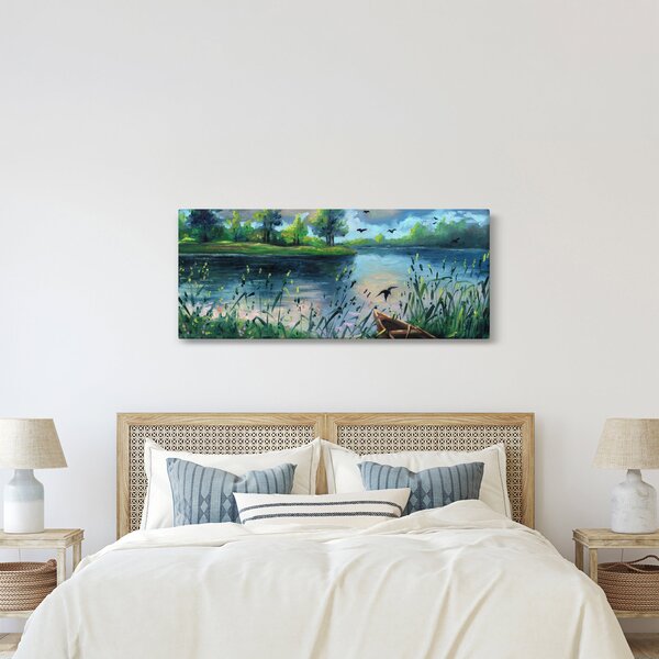 Tablou - Pictură în ulei, seară de vară lângă lac (120x50 cm)