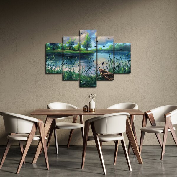 Tablou - Pictură în ulei, seară de vară lângă lac (150x105 cm)