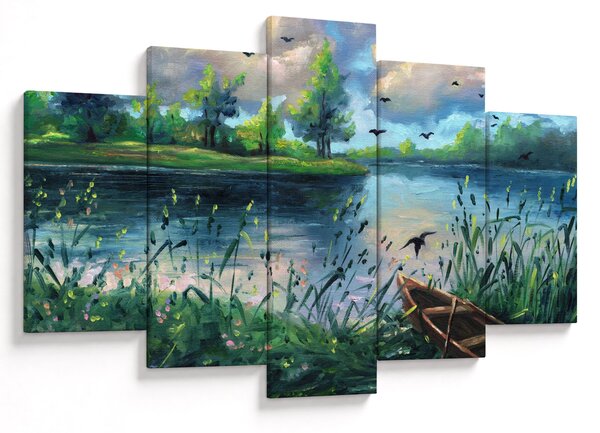 Tablou - Pictură în ulei, seară de vară lângă lac (150x105 cm)
