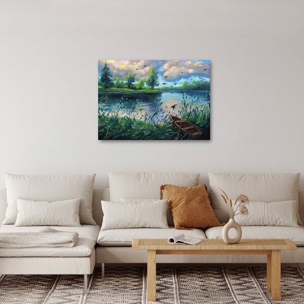 Tablou - Pictură în ulei, seară de vară lângă lac (70x50 cm)