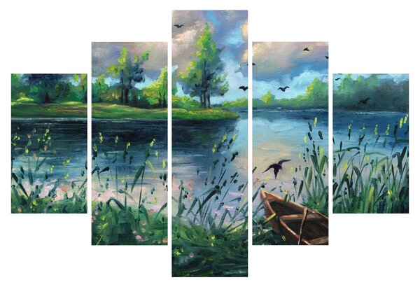 Tablou - Pictură în ulei, seară de vară lângă lac (150x105 cm)