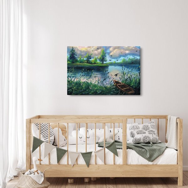 Tablou - Pictură în ulei, seară de vară lângă lac (90x60 cm)