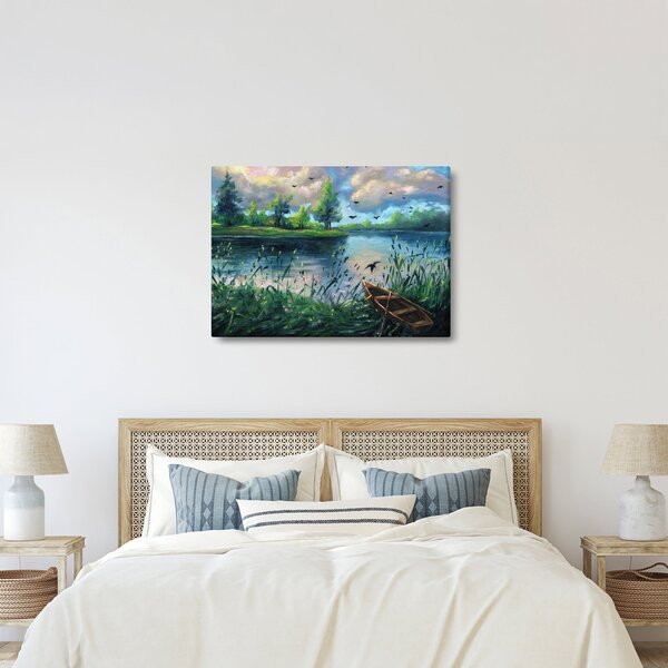 Tablou - Pictură în ulei, seară de vară lângă lac (70x50 cm)
