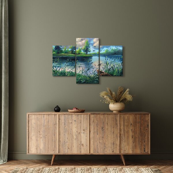 Tablou - Pictură în ulei, seară de vară lângă lac (90x60 cm)