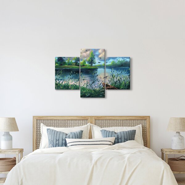 Tablou - Pictură în ulei, seară de vară lângă lac (90x60 cm)