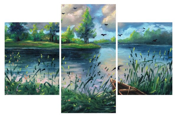 Tablou - Pictură în ulei, seară de vară lângă lac (90x60 cm)