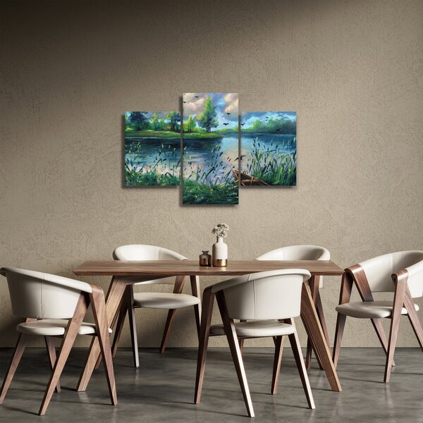 Tablou - Pictură în ulei, seară de vară lângă lac (90x60 cm)