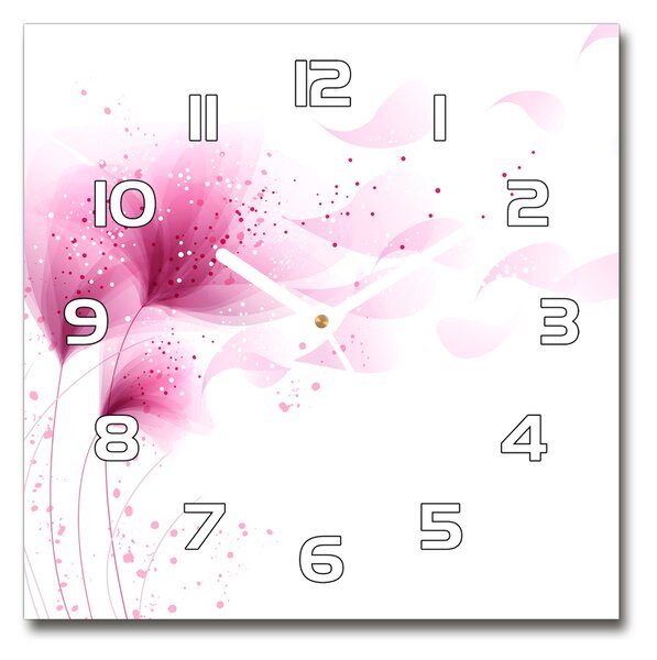 Ceas de sticlă pe perete pătrat floare roz