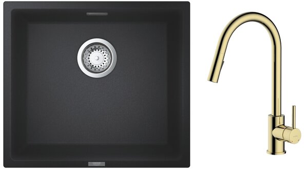 Set baterie bucătărie Oltens Litla 35204800, chiuvetă din granit Grohe K700 31653AP0