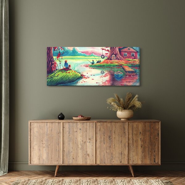 Tablou - Acuarelă, Golf într-un sat de munte (120x50 cm)