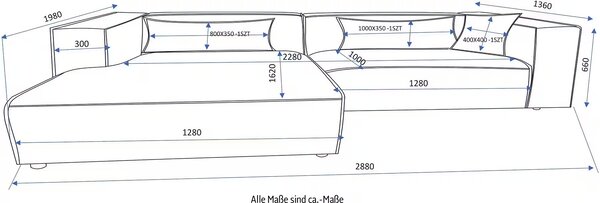 Colțar fix, culoare roz pudră închis, material velur catifelat, 288 cm lungime