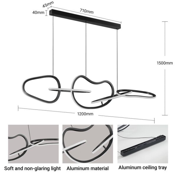 BRILAGI - Lustră LED reglabilă pe cablu SIGNATURE LED/80W/230V 120x25 cm neagră + telecomandă