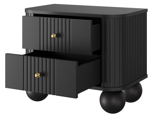 Set noptiere Vesper 56 cm - negru / mânere aurii picioare rotunde