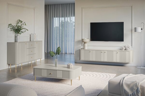 Dulap TV suspendată Vesper 4D 187 cm - cașmir / mânere aurii