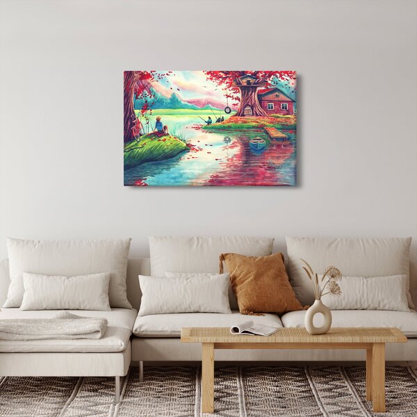 Tablou - Acuarelă, Golf într-un sat de munte (90x60 cm)