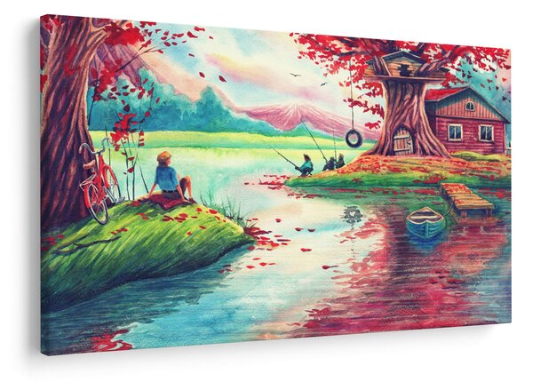 Tablou - Acuarelă, Golf într-un sat de munte (90x60 cm)
