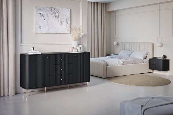 Set noptiere Vesper 56 cm de perete - negru / mânere aurii