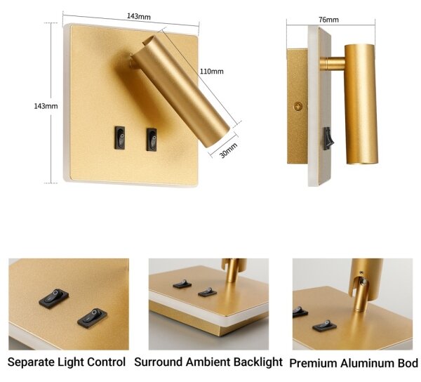 BRILAGI - Aplică de perete cu spoturi ZAYA DOUBLE LED/8W/230V + LED/3W auriu