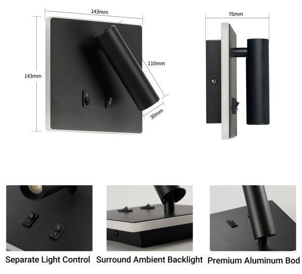 BRILAGI - Aplică LED de perete tip spot ZAYA DOUBLE LED/8W/230V + LED/3W neagră