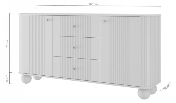 Comodă cu sertare Vesper 160 cm pe picioare sferice - negru / mânere aurii / picioare sferice