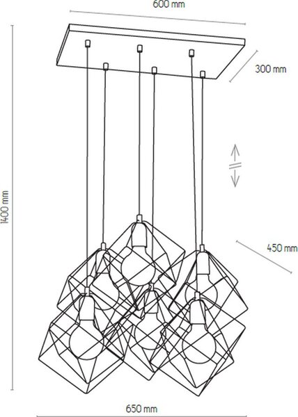 TK Lighting Alambre lampă suspendată 6x60 W negru-auriu 2779