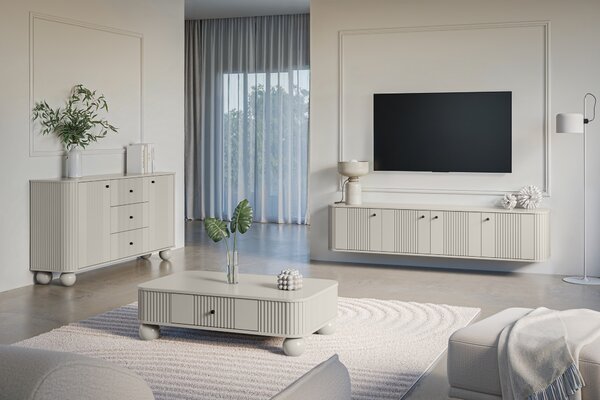 Comodă TV suspendată Vesper 4D 187 cm - cașmir / mânere negre