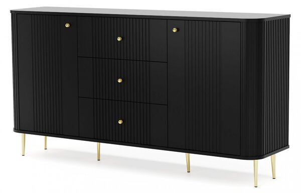 Comodă cu sertare Vesper 160 cm - negru / picioare aurii