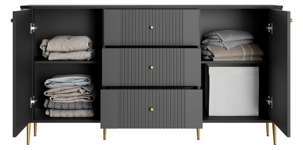 Comodă cu sertare Vesper 160 cm - negru / picioare aurii